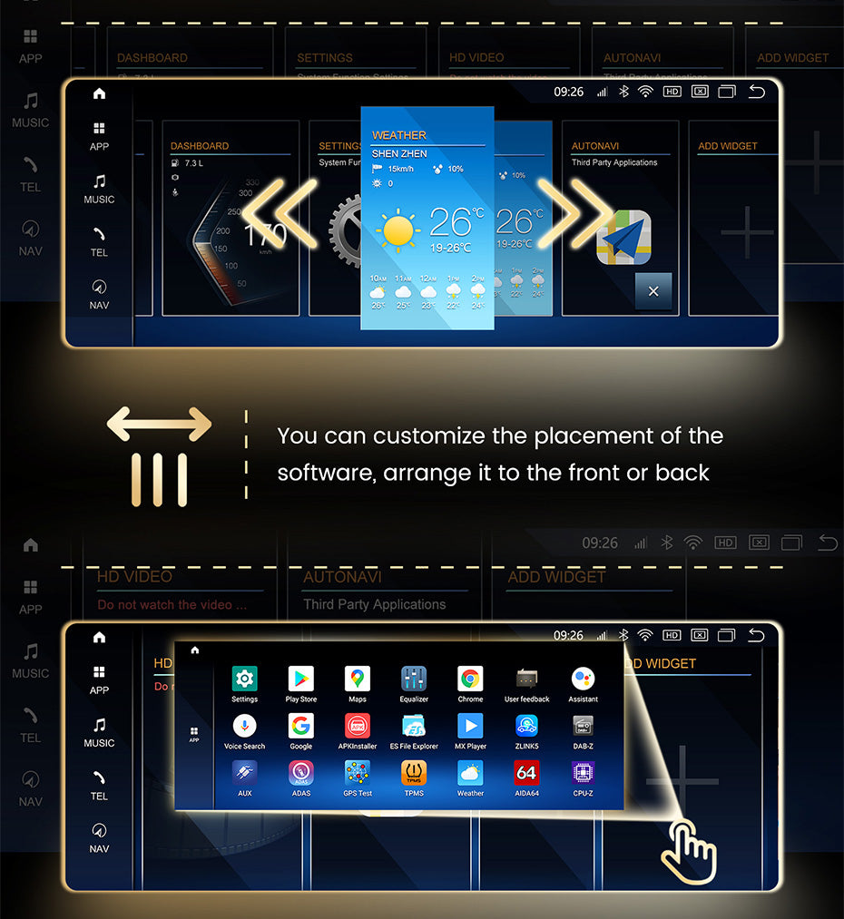 Multimedia Touchscreen Display with Wireless Carplay & Android Auto