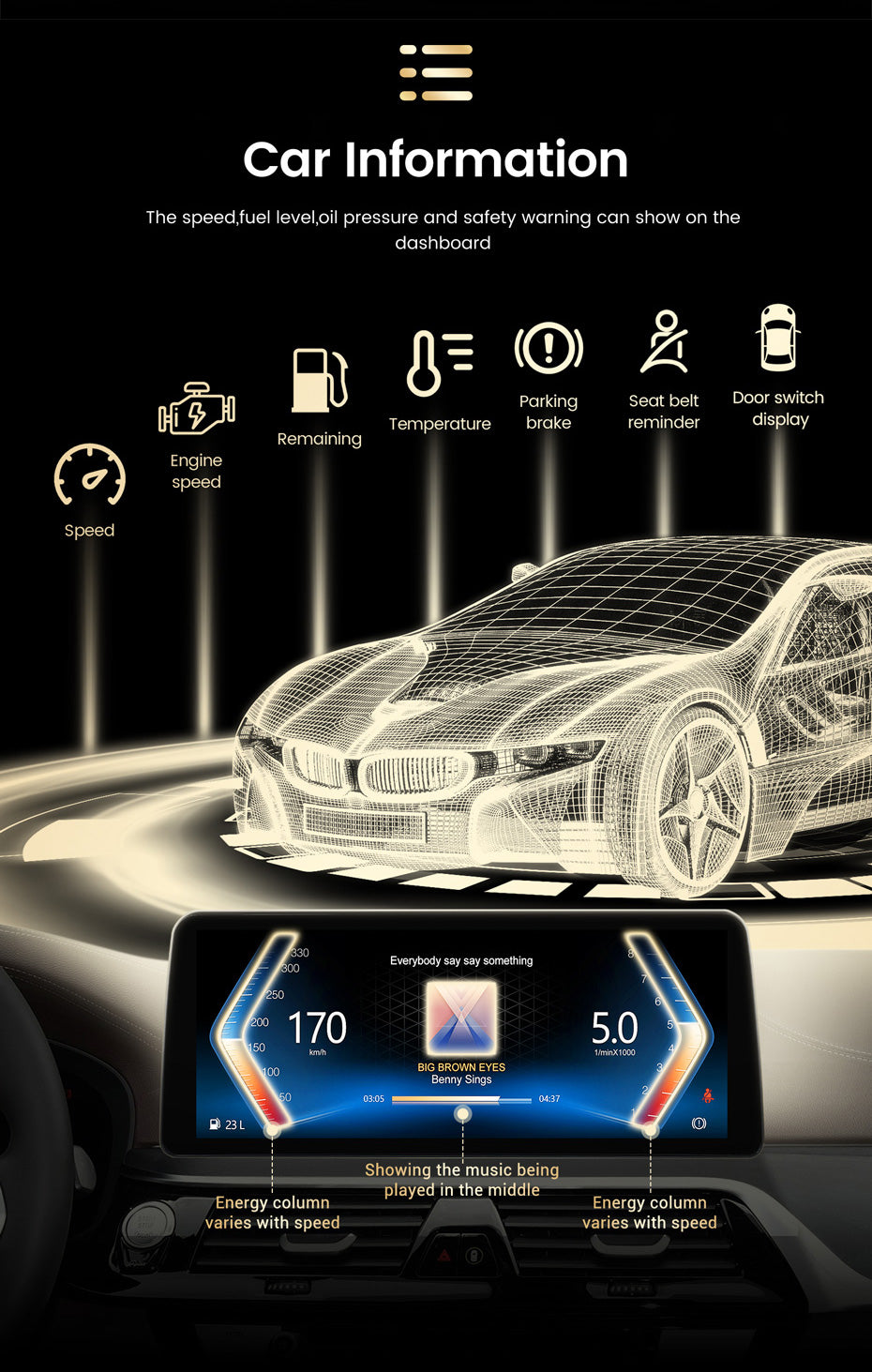 Multimedia Touchscreen Display with Wireless Carplay & Android Auto